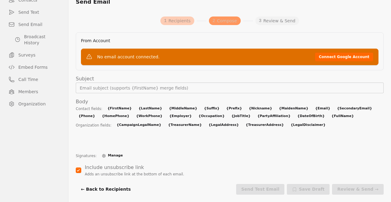 The SparkReach email composer