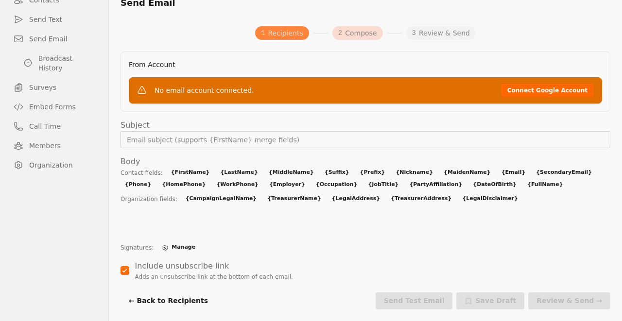 Email feature screenshot